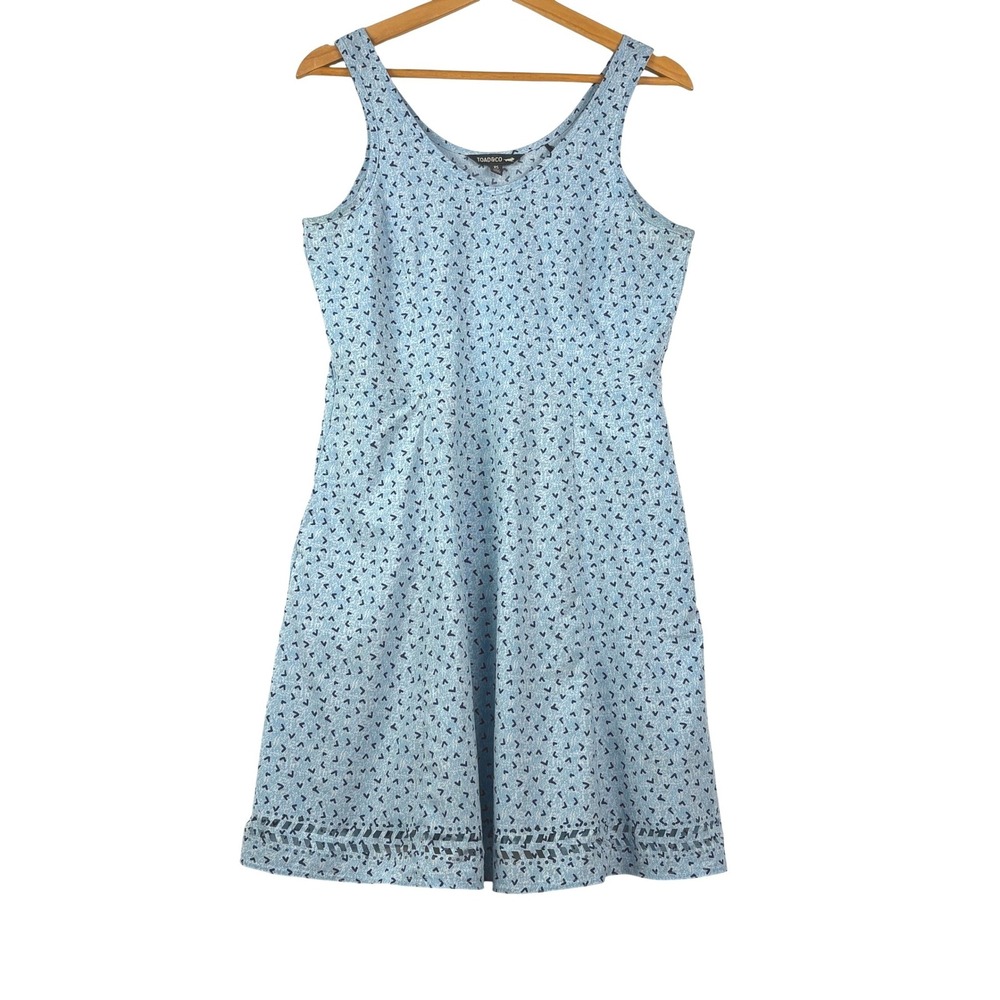 Toad & Co Women Sun Dress XS Blue Geometric Laser Cut Hem Summer Casual Outdoor